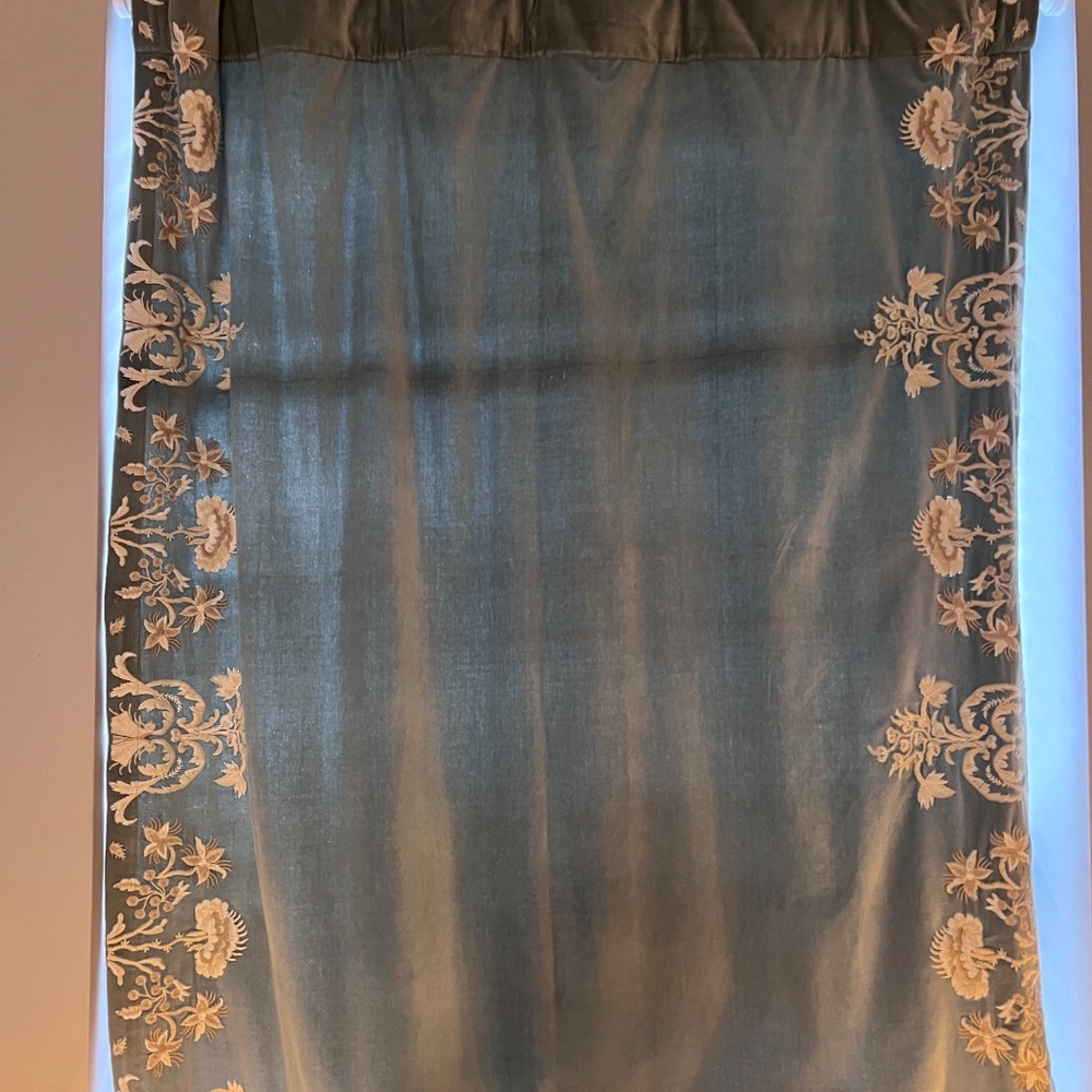 Anthropologie Blue and Cream, Velvet and Embroidery Curtains Elegant Accents - Picture 5 of 6